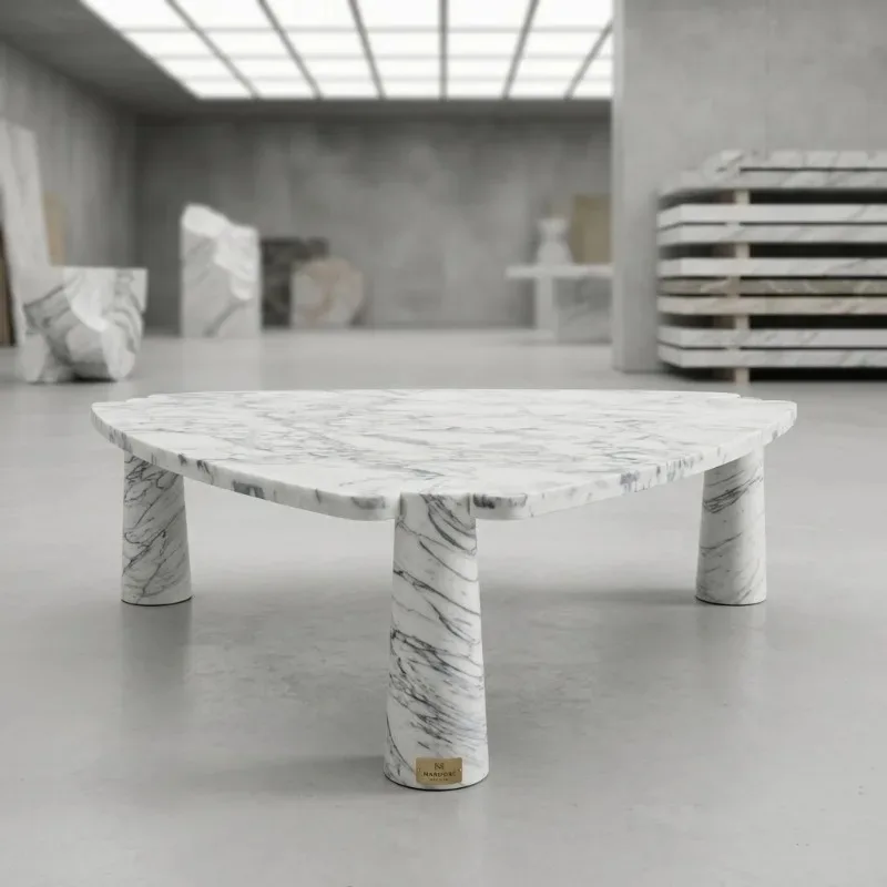 Italian Minimalist Natural Large White Marble Coffee Table Irregular Three Legged Design High-end Living Room Artistic Tea Table