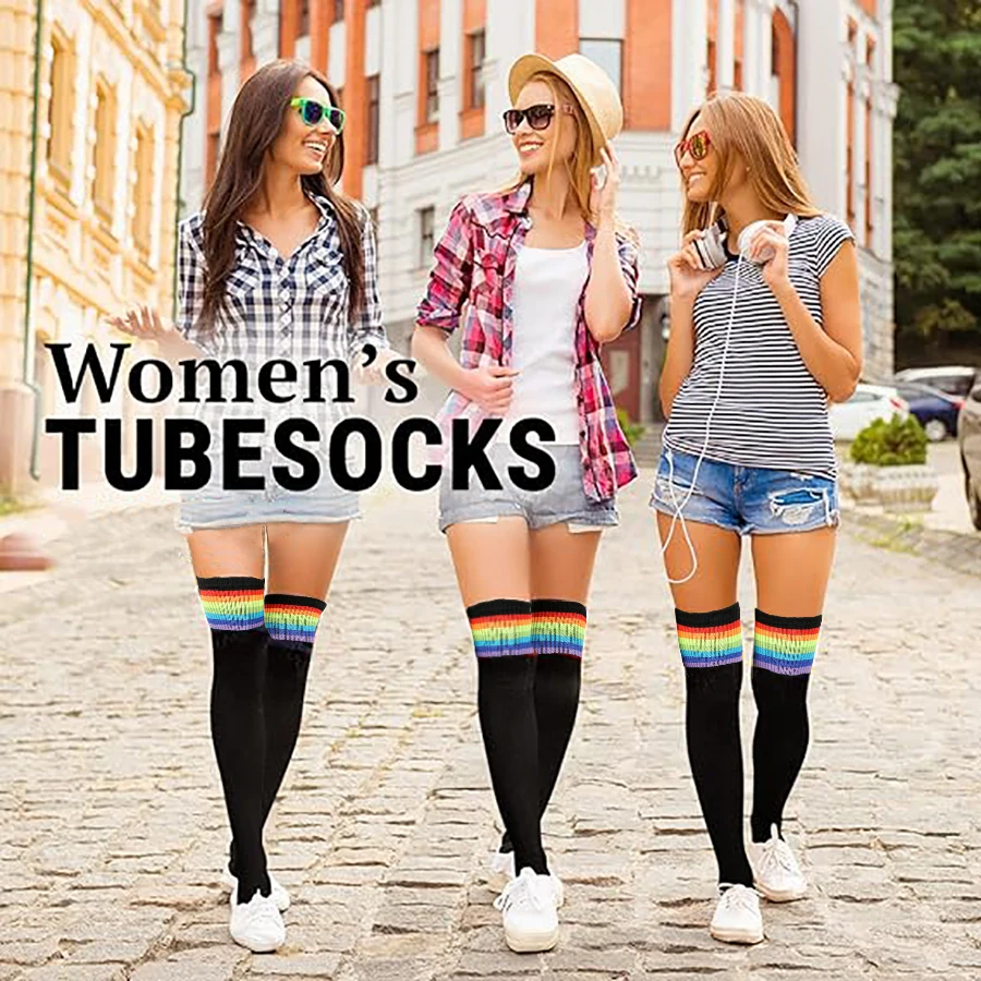 

1 Pair Fashion Thigh High Over Knee High Socks, Girls Womans Sexy Long Sock, Leg Warmers Black White Stockings for Winter Summer
