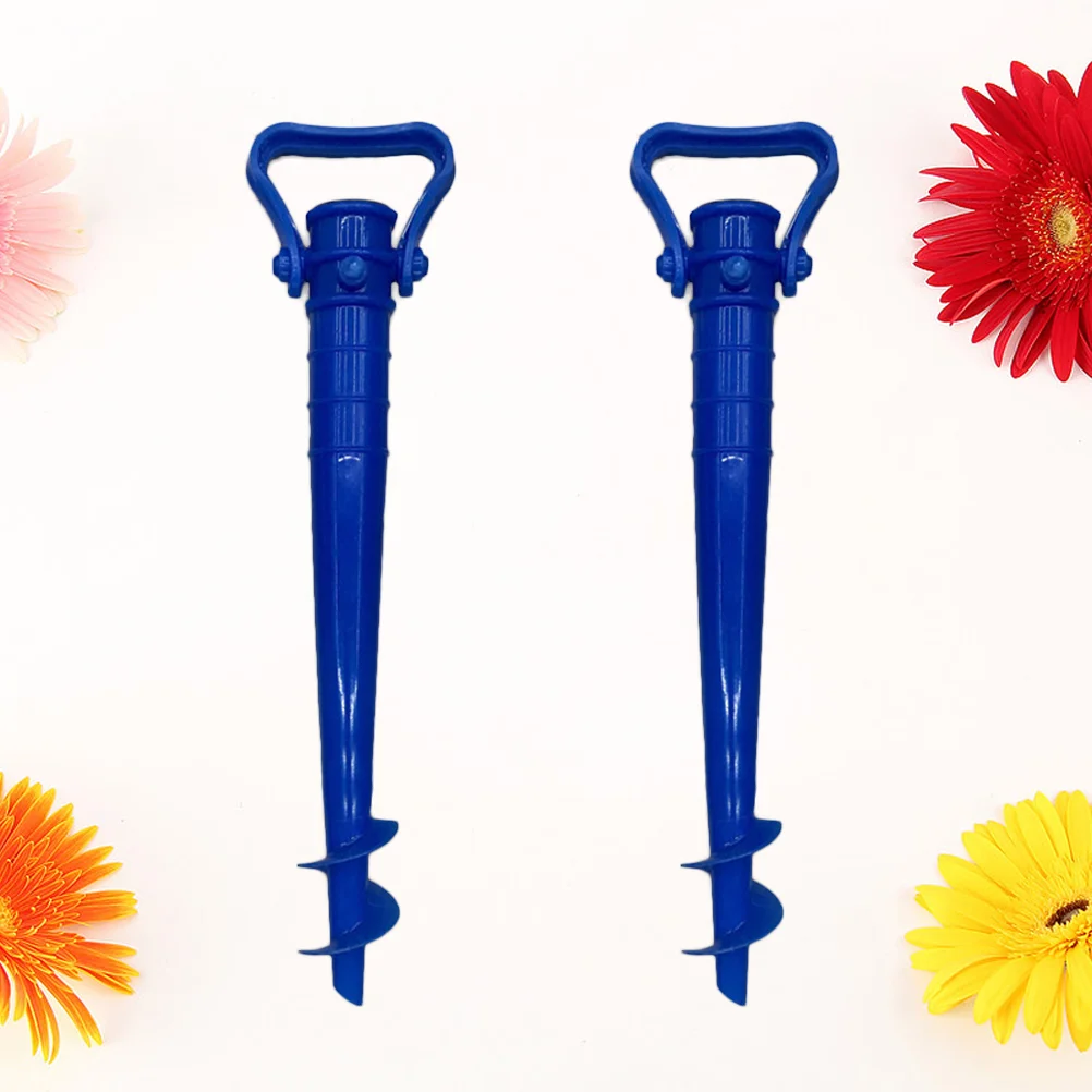 2PCS Adjustable Beach Umbrella Ground Anchor Spike Stretch Sand Stand Holder for Sun Beach Garden Fishing Pole Blue