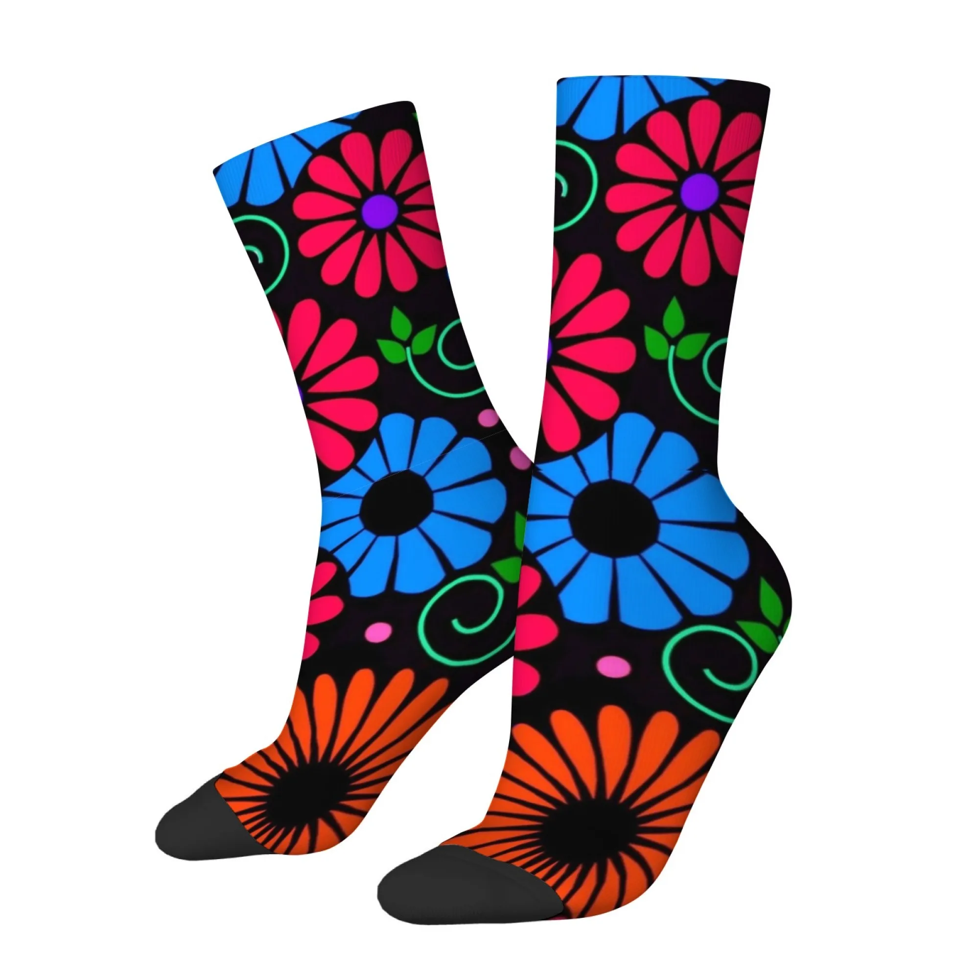 

Mexican Folk Style Neon Floral Men's Socks Comfortable Breathable and Funny Novelty Interesting Printed Outdoor Cycling Socks