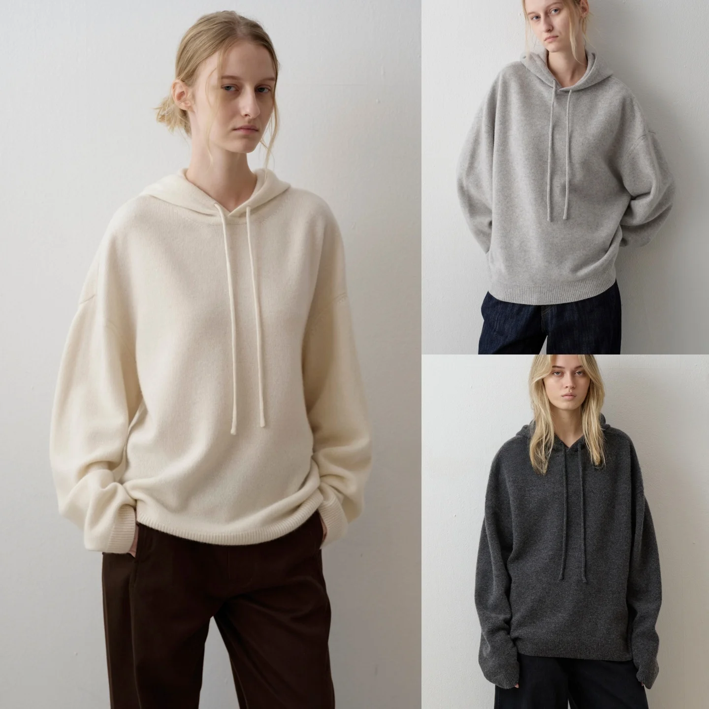 

Knitted Woolen Hoodie Commute Versatile Loose Fit Women's Faion High Collar Long Sve Regular Length Top