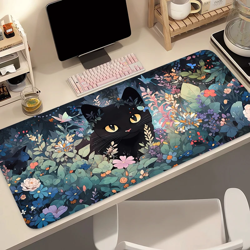 

Коврик для мыши Gaming Green Plants Коврик для мыши Черный кот Резиновый настольный коврик Нескользящий ПК Ноутбук Аксессуары для геймеров Цветочный настольный коврик Ковер