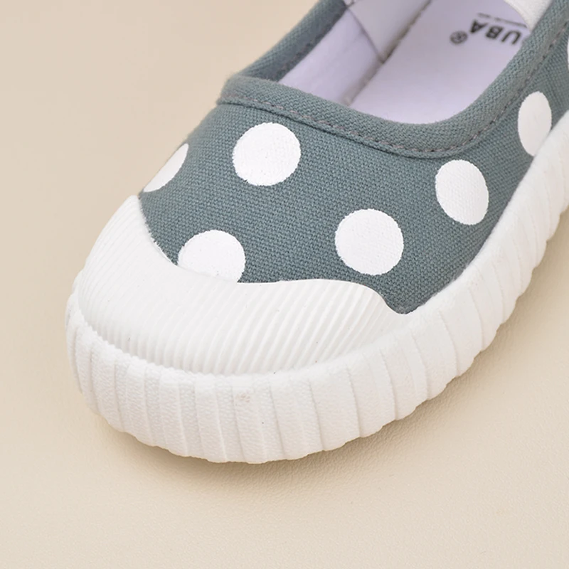 Black Red Grey Beige Spring Cute Polka Dot Canvas Shoes Soft Soled Elastic Fabric Cold Adhesive Indoor Sneakers ED7007