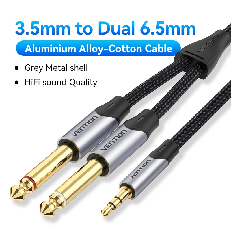 Ventie 3,5 mm naar dubbele 6,5 mm TRS-kabel AUX-adapter Audiokabel 6,5 jack naar stereo 3,5 jack voor mixerversterker 6,35 mm adapter