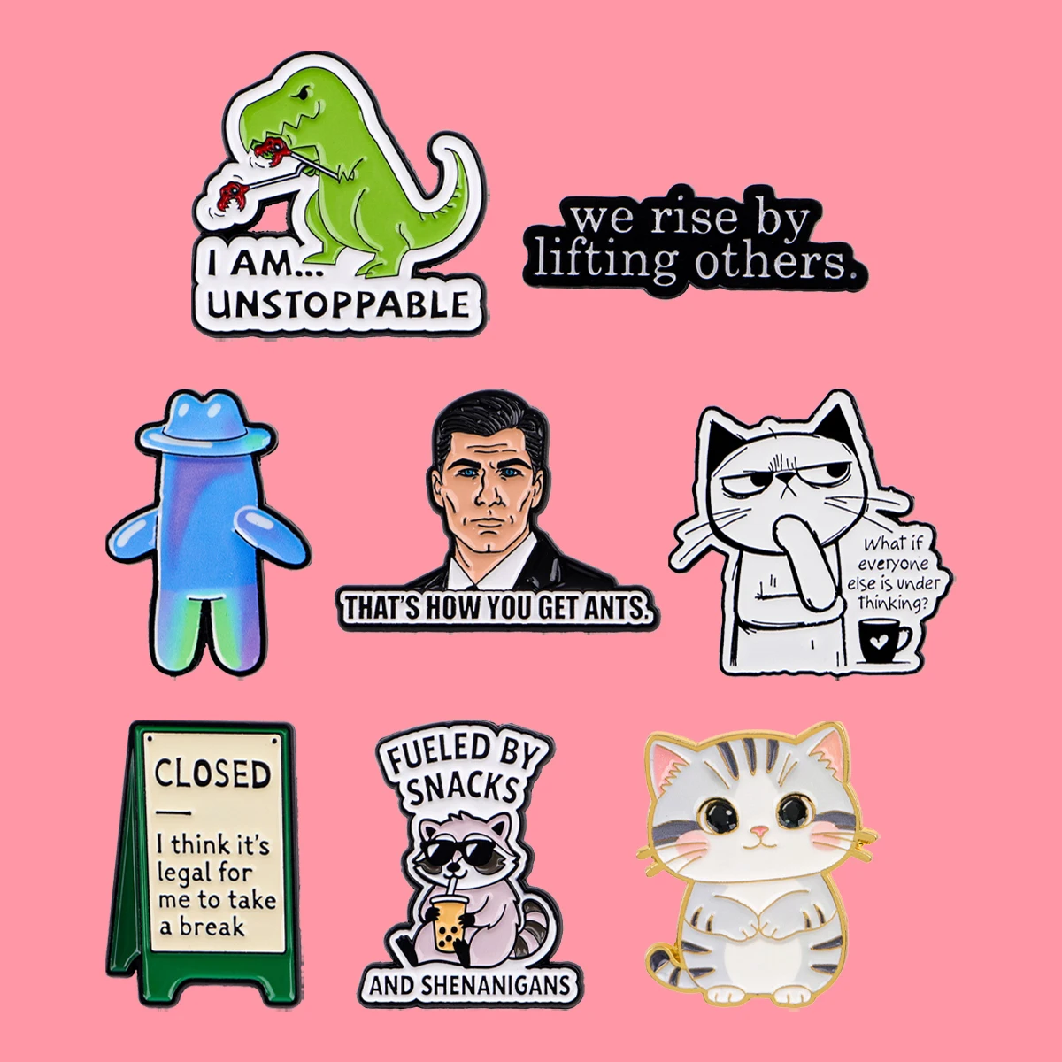 Lustige Zitate Bubble Man Emaille-Anstecknadel Tiere Katze Waschbär Brosche Anstecknadel Reversnadel Abzeichen für Rucksack Kleidung Accessoires Schmuck Geschenke
