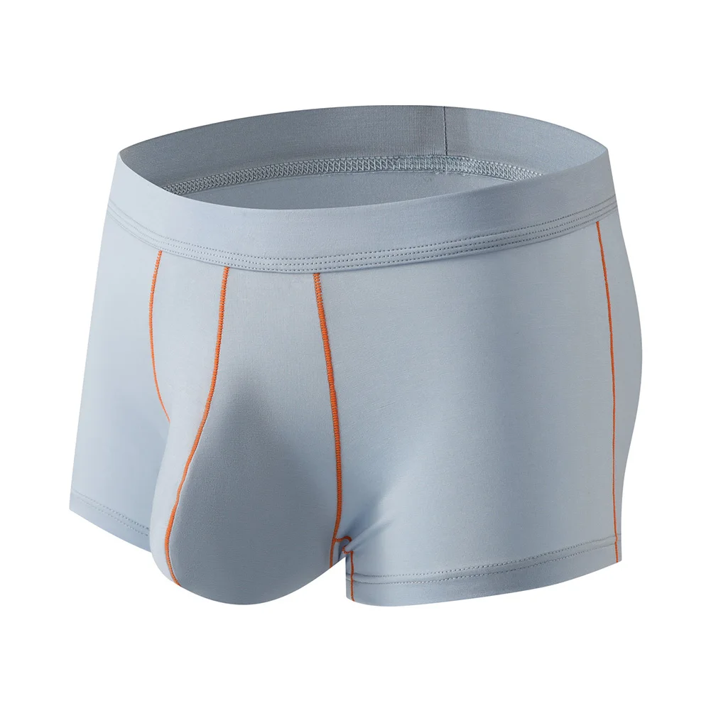1pc Men Soft Large Pouch Boxers Shorts Mid Waist Solid Color Line Underwear Flat Corner Breathable Comfortable Home Panties