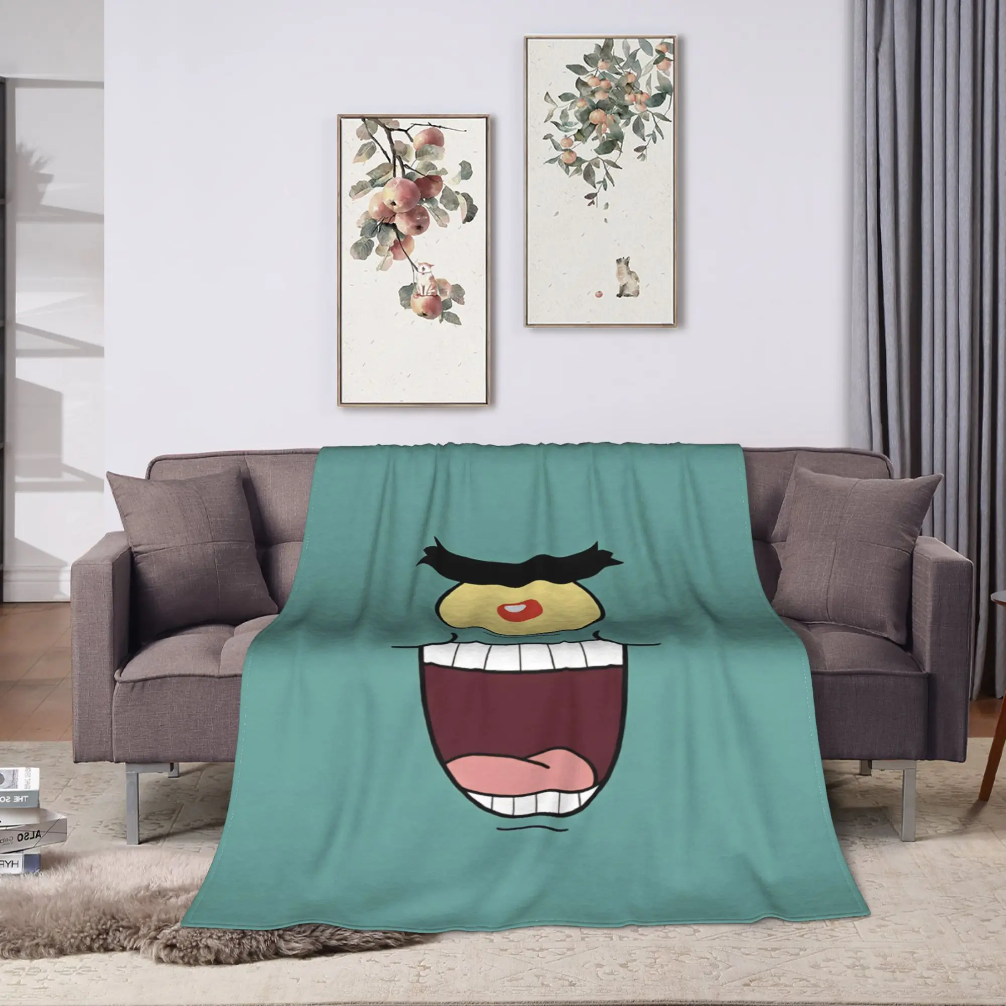 Warm BlanketStudents Airplane Travel SpongeBobs Plankton  Throw Blanket  Flannel Bedspread For Bedroom Fluffy Sofa Bed Cover