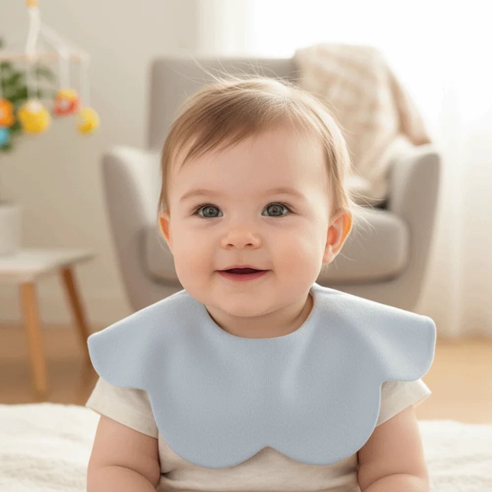Solid Color Baby Feeding Bib Double-sided Wearing Comfortable Drool Burp Cloth Petal Design Soft Cotton Saliva Towel