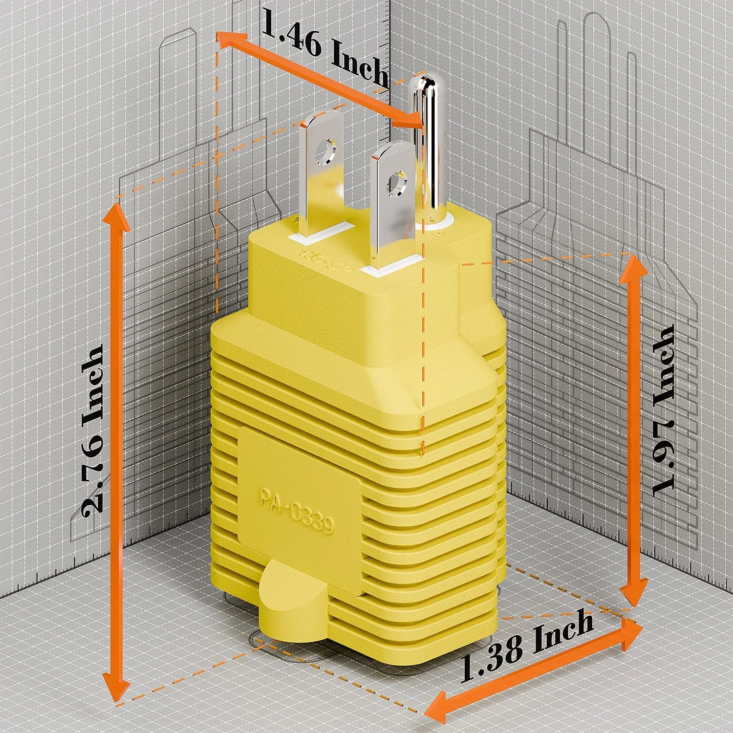 أصفر (3 عبوات) نيما 5-15P إلى 5-20R، 5-15P إلى 6-15R، 5-15P إلى 6-20R، محول طاقة تيار متردد 4 في 1 T Blade، محول 15A 125V إلى 20A 250V، #3