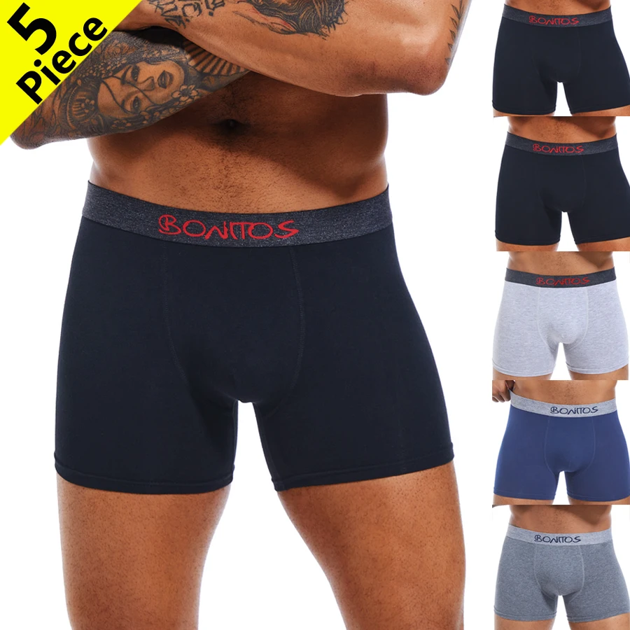 5pcs Men's Panties Cotton Boxer Briefs Letter Elastic Band Men Underpants Classic Solid Color Boxers Underwear For Man BONITOS