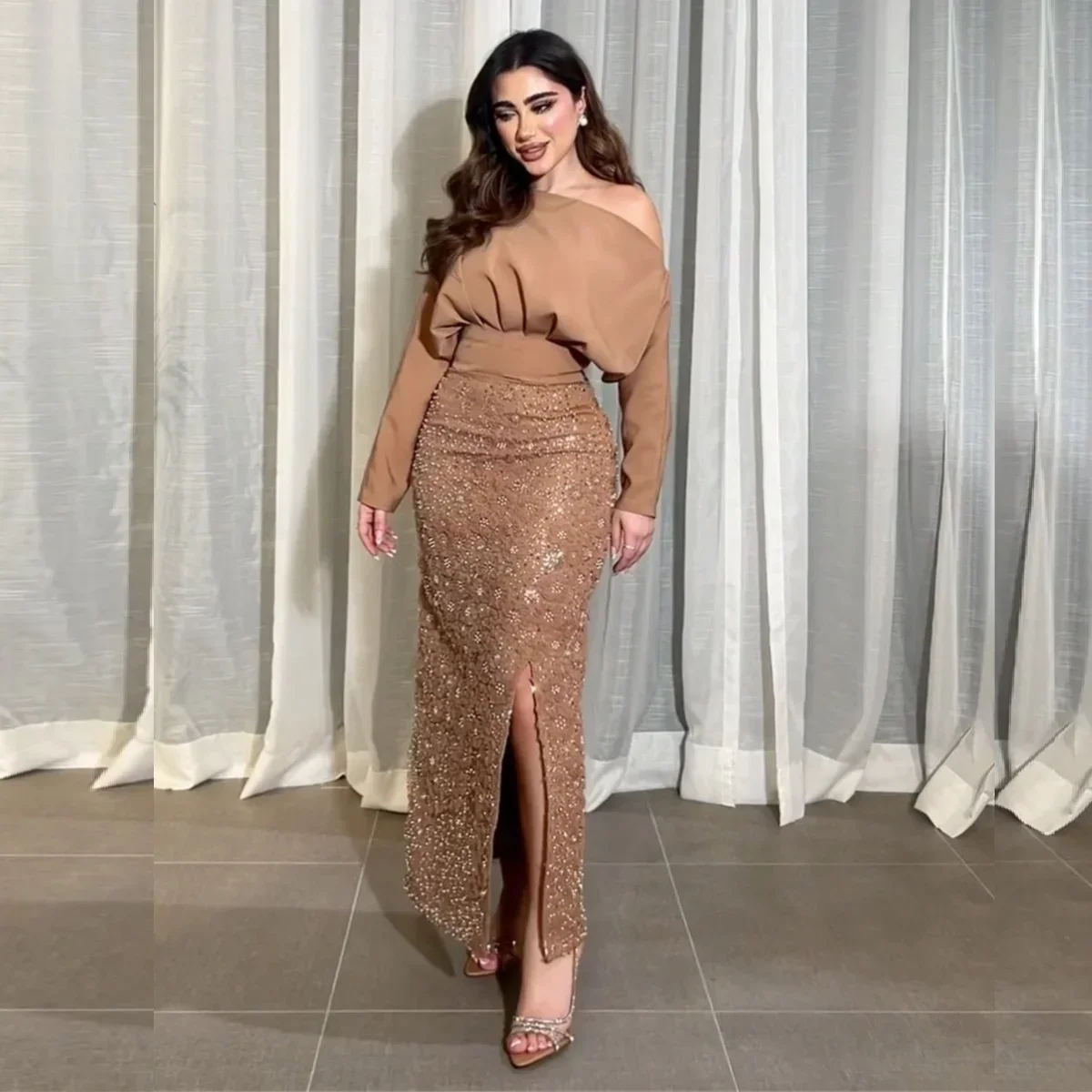 

Customized Saudi Arabia Formal Dress Dearin One-shoulder Column Ankle Length Skirts Sequin Bespoke Occasion Dresses Prom Evening