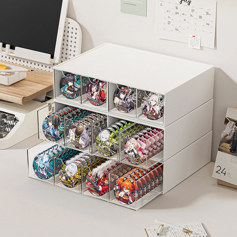 Badge storage and display box desktop anime merch storage rack small peripheral badge transparent divided drawer