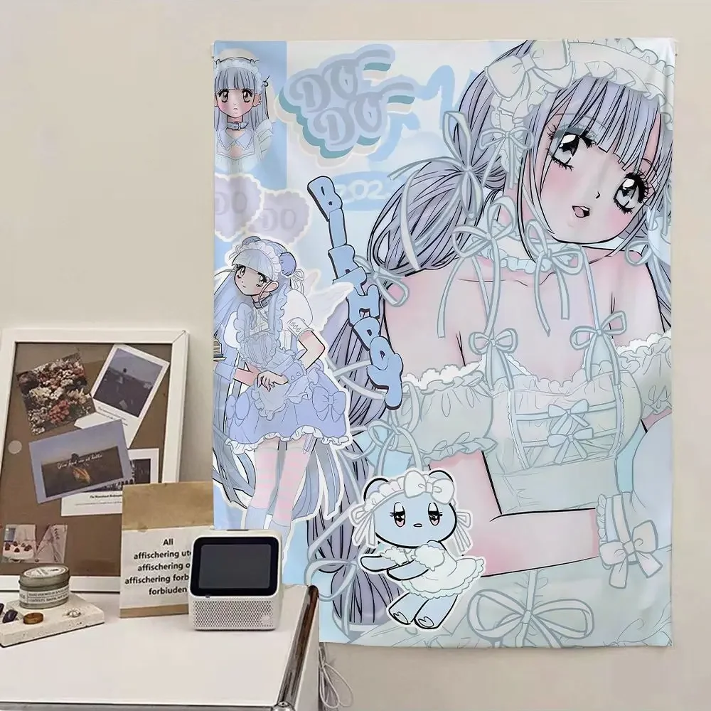 

2025 New Japanese Anime Girl Print Party Tapestry – Student Dormitory Bedside & Bedroom Decoration Hanging for Rental House Home
