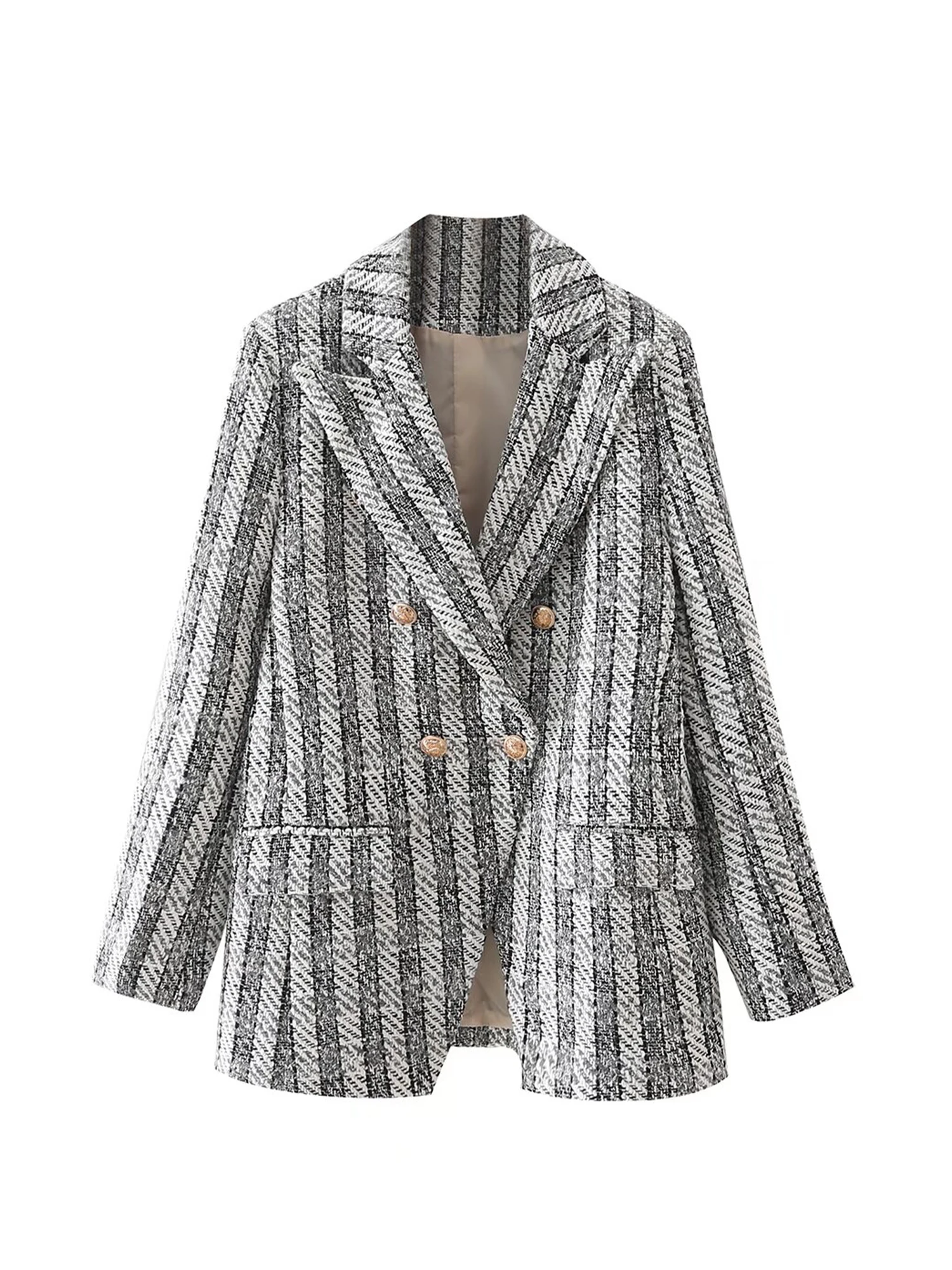 

Women Striped Tweed Blazer Jacket Vintage Long Sleeve Outerwear Elegant Suit Coat Harajuku Y2k 2000s Fashion Clothes Autumn 2025