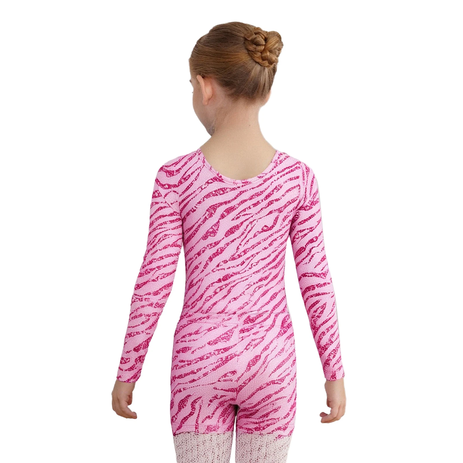 Kids Girls Gymnastics Dance Training Outfit Zebra-Stripe Leotard with Shorts And Headwear for Skating Acrobatics Dance Suits