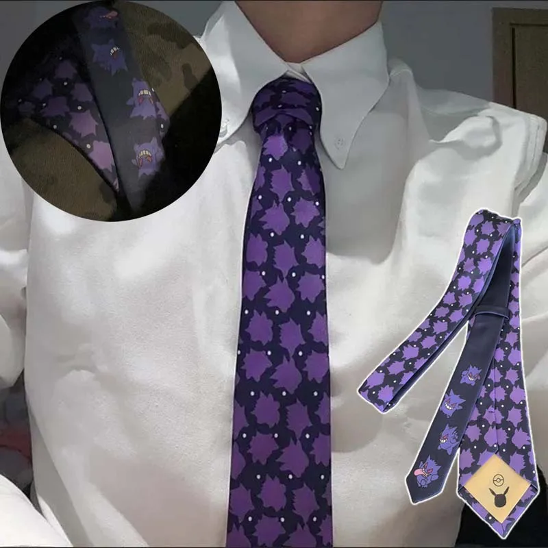 Gengar Solid Tie Unisex Necktie for Men Fashion Ties Slim Anime Jacquard Woven Neckties Uniform Shirt Suit Neckties Accessories