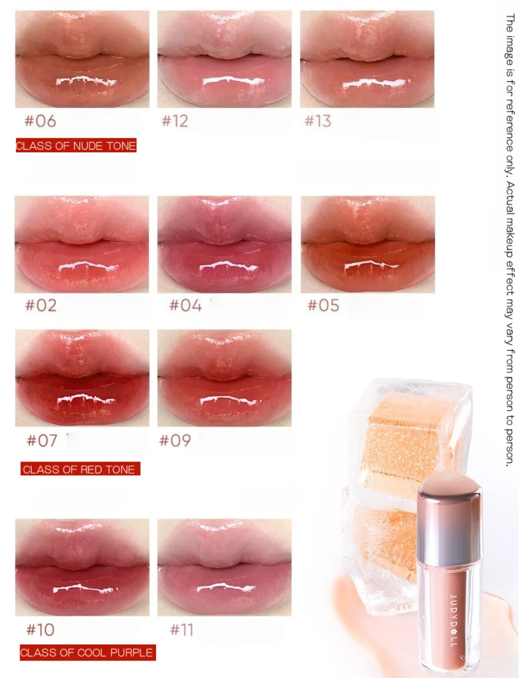 Judydoll Brillo de labios acuoso de doble acabado 2,4 g Color hidratante nutritivo Cosméticos de maquillaje frescos