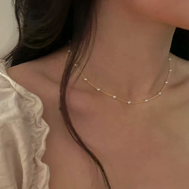 Trendy Elegant Pearls Beaded Necklace For Women Girls Fashion Exquisite Clavicular Chain Party Jewelry Accessories Gifts