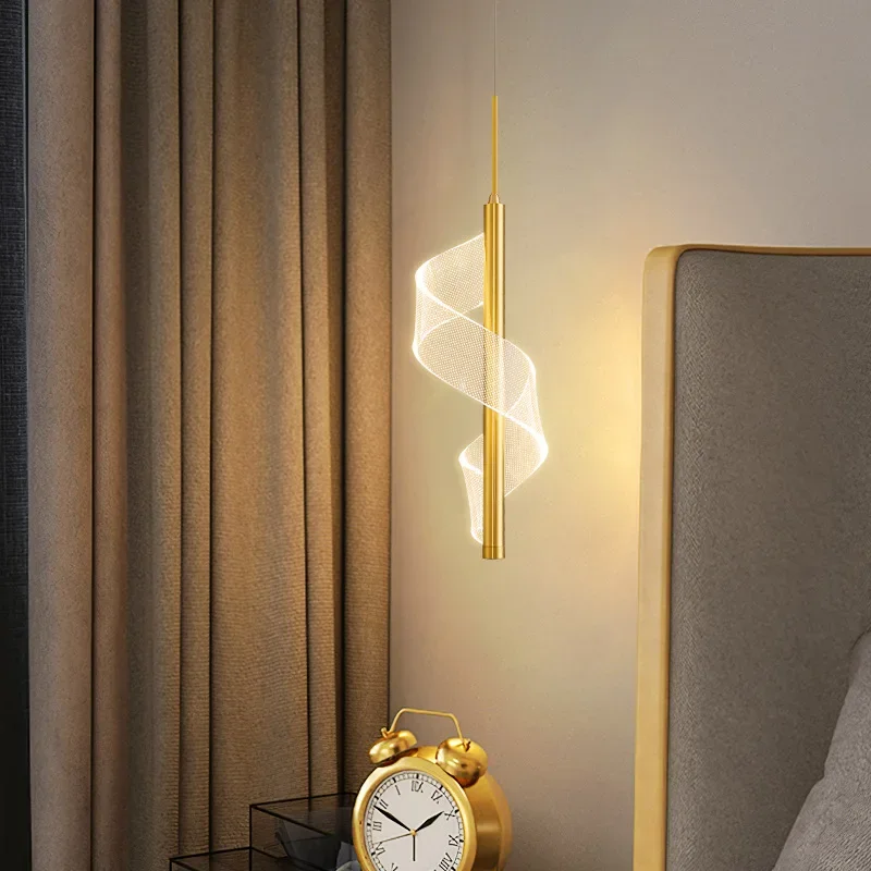 Ribbon shaped long line light luxury internet celebrity minimalist bar,bedroom,bedside TV, background wall decoration chandelier