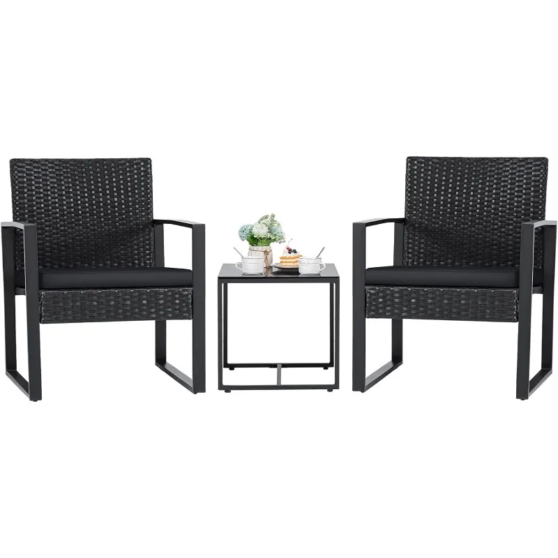 

Flamaker 3 Pieces Patio Set Outdoor Wicker Furniture Sets Modern Rattan Chair Conversation Sets with Coffee Table for Yard and