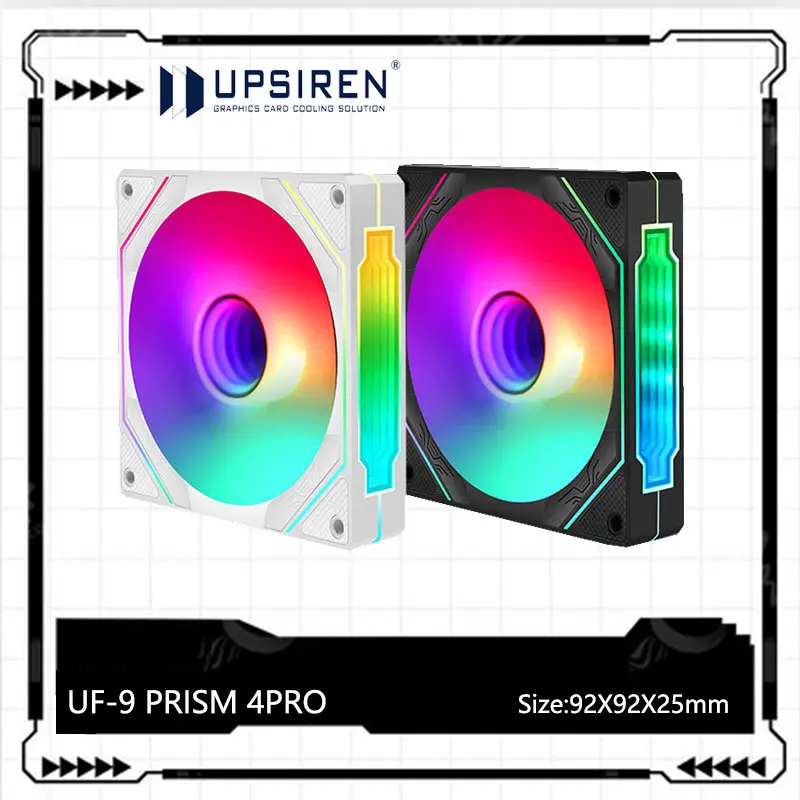 UPSIREN UF-9 PRISM 4 PRO Ventilador de chasis de computadora, 92 mm ARGB 4 pines PWM Ventilador de enfriamiento silencioso 12 V Gran volumen de aire