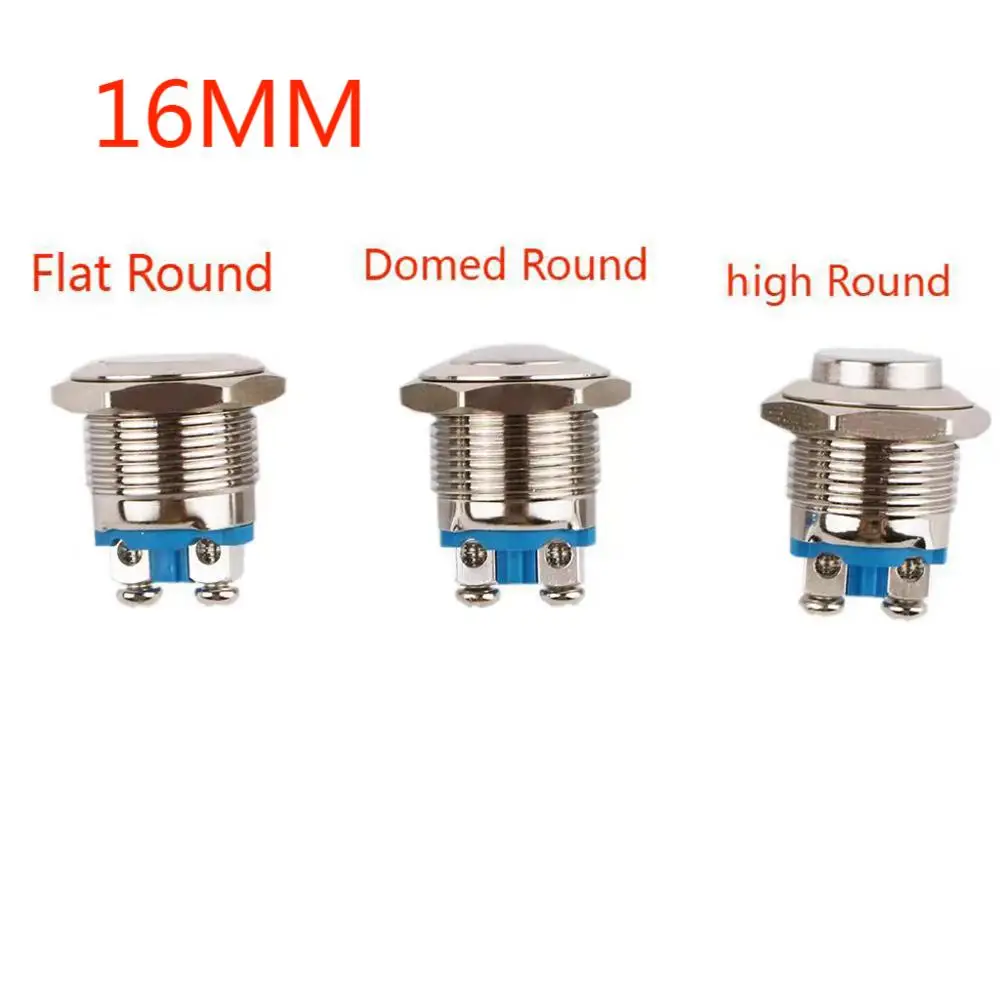 1pc 16mm 1NO High Flat Head Waterproof Momentary Reset Metal Push Button Switch Screw Terminal Car Engine Doorbell PC Power