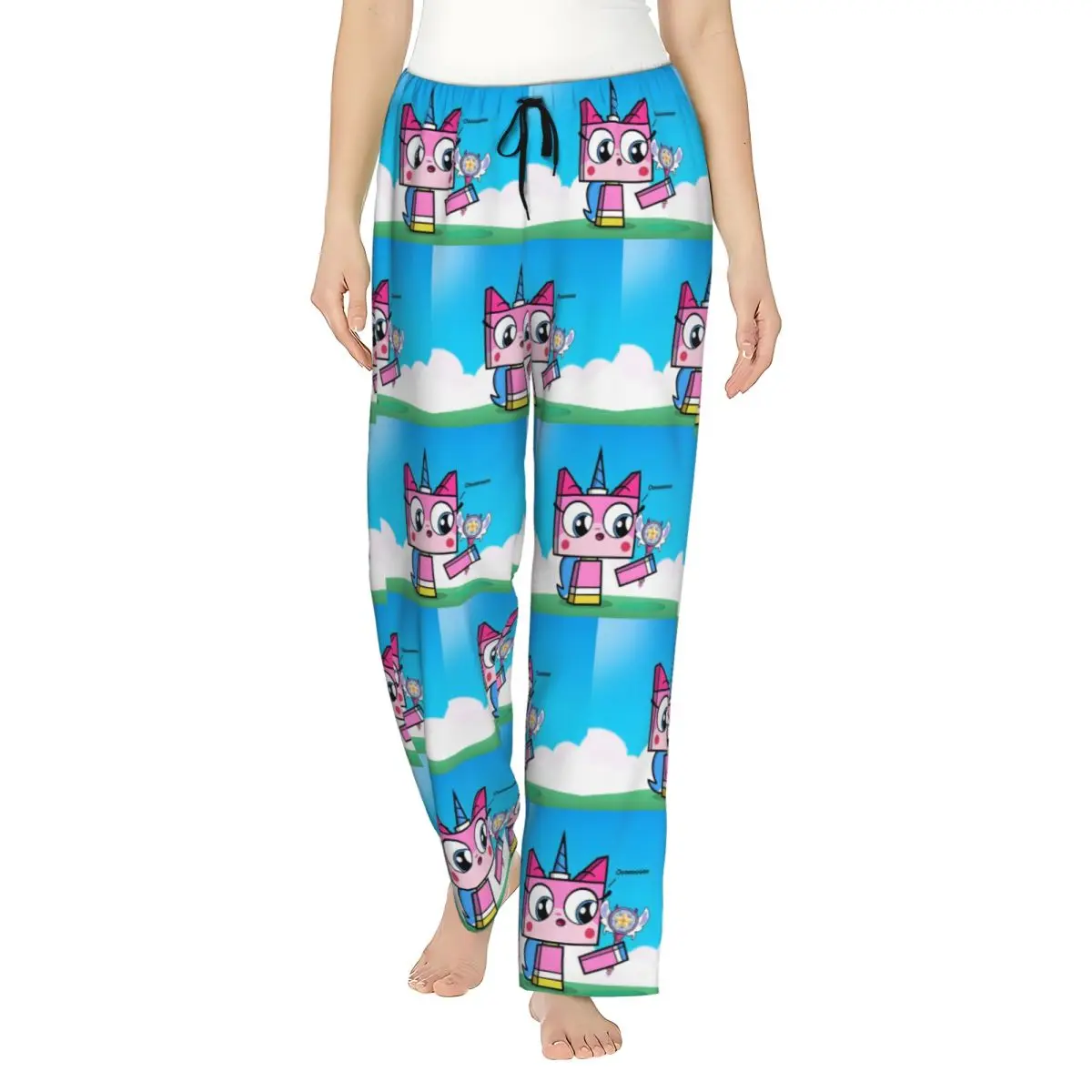 Pantalones de pijama Unikitty personalizados, ropa de dormir bonita de dibujos animados para mujer, pantalones para dormir elásticos con bolsillos