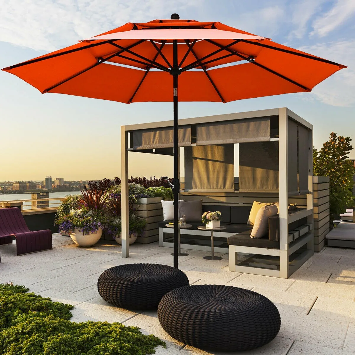 

10ft 3 Tier Patio Market Umbrella Aluminum Sunshade Shelter Double Vented Orange
