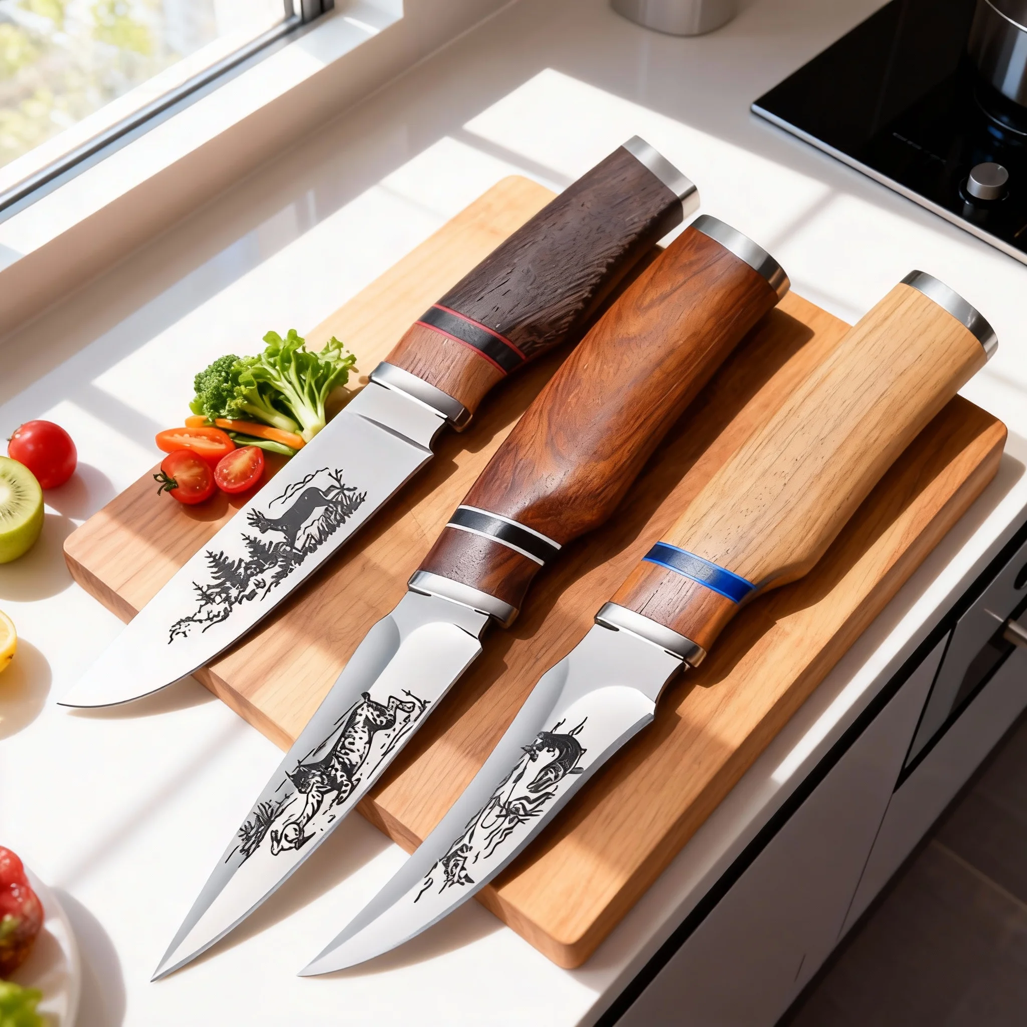 سكين مطبخ بدون عظم، مقبض خشبي مصنوع يدويًا مع سكين مستقيم بشفرة على شكل حيوان، سكين قطع لحم المطبخ والفواكه