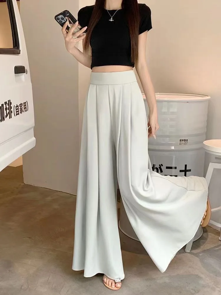 Large Wide Leg Pant Skirt for Women\'s Spring Summer Thin Pleated Suit Pants High Waist Drape Office Ladies Casual Dress Trousers