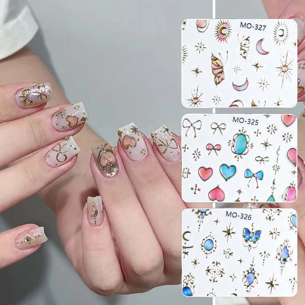 Bronzing Bohemian Nail Stickers Bowknot Love Heart Baroque Nail Decals Embossed Stickers Nail Supplies Luxury Nail Decorations