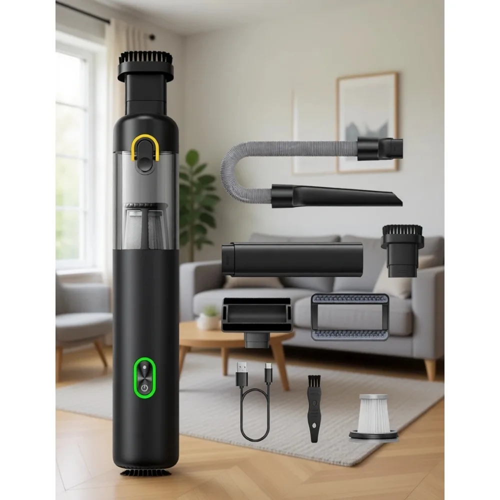 Upgraded Cordless Car Vacuum with 13000pa Suction Power Dual Modes Type-C Charging Handheld for Car Dust Keyboards