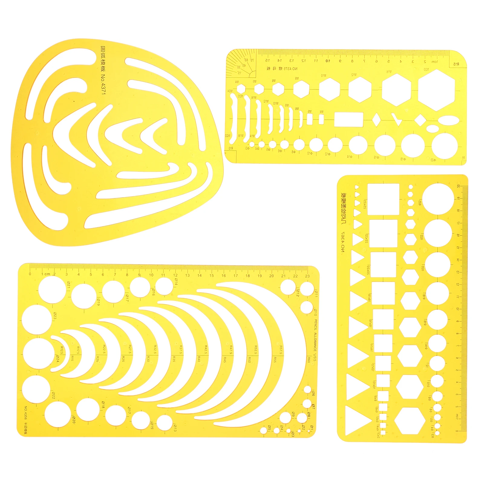 

4pcs Curve Template Ruler Set Geometric Shapes Measuring Tool For Office School Transparent Orange Durable
