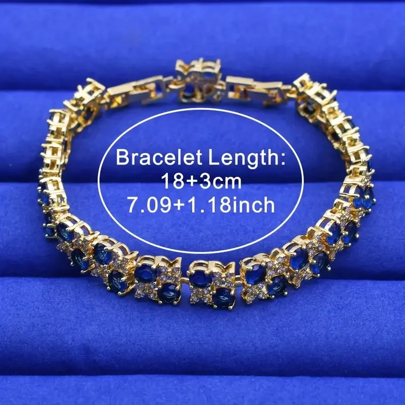 Luxuriöses Vintage-Armband mit blauem Zirkonia, 18 Karat vergoldet, Schmuck für Frauen, perfekt für Hochzeiten, Partys, Valentinstagsgeschenk – Detail 4