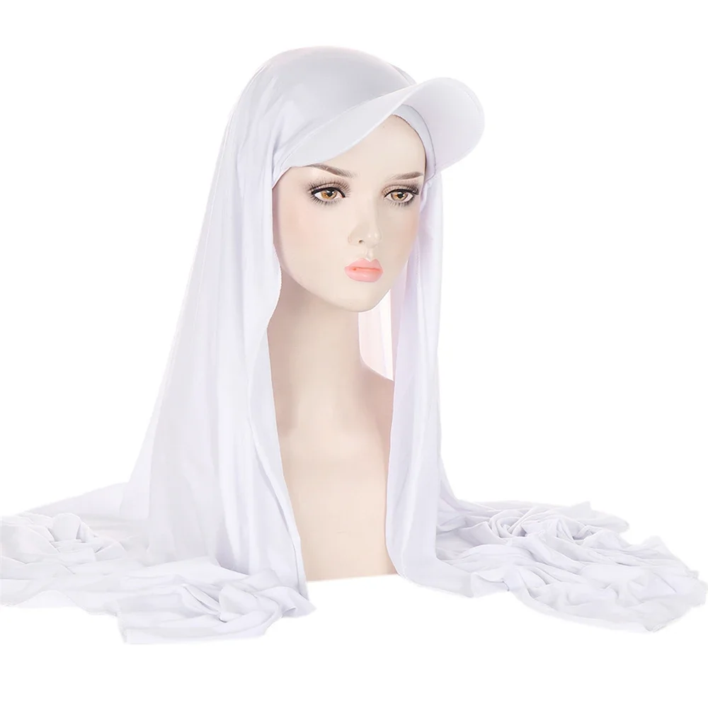 

Бейсболка с шарфом, женский мусульманский мгновенный хиджаб, исламская вуаль, шали, тюрбан, шляпа с полями, готовая к ношению, платок