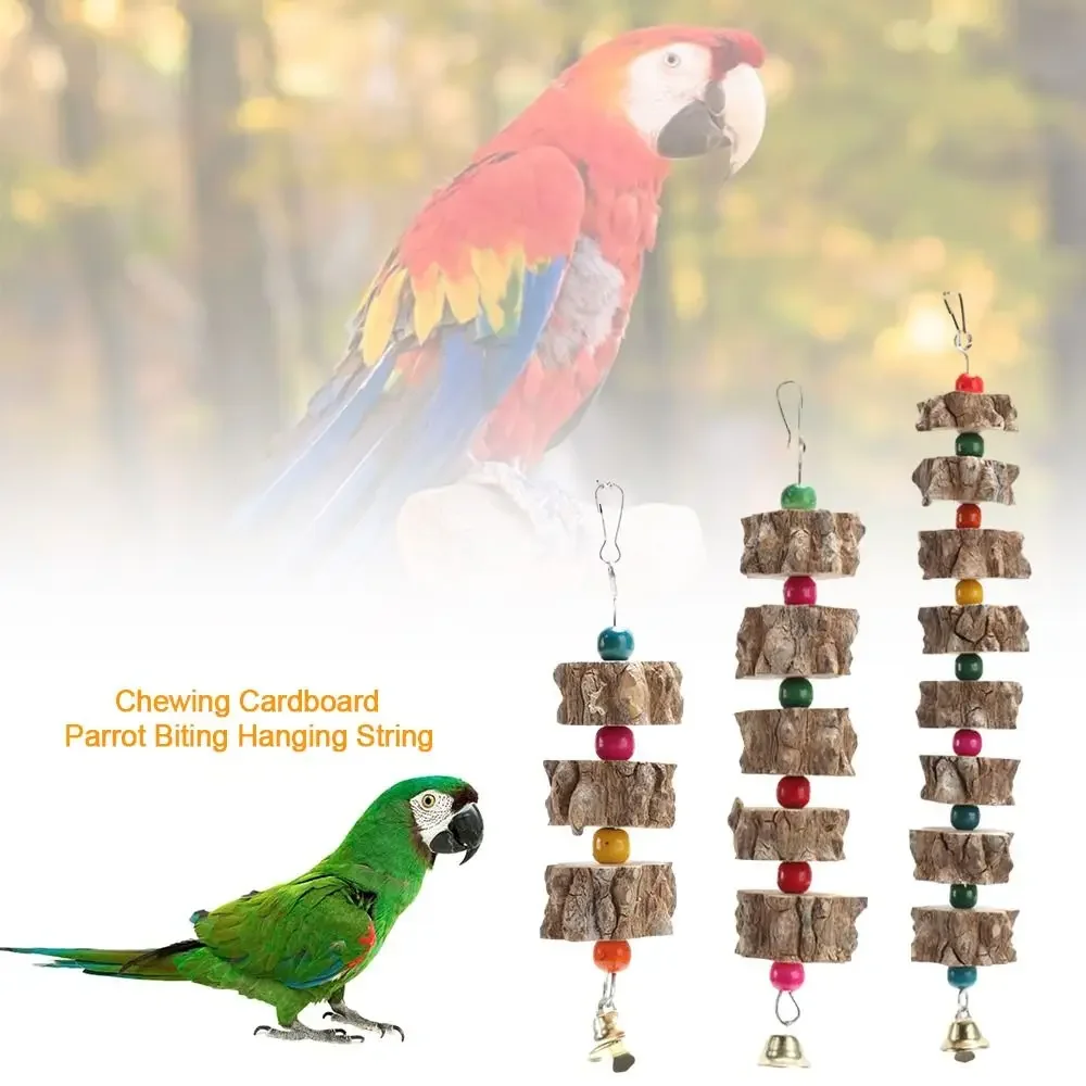 Wooden Parrot Bird Toy Natural Wood Chewing Toys Chewing Cardboard Destroy Birds Biting Toy Bird Cage Decoration Pet Supplies