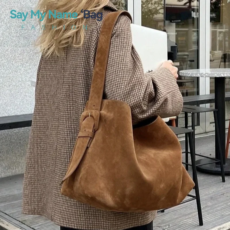 

Vintage Large Capacity Women Tote Bag Quality Nubuck Leather Bucket Female Shoulder Bag Designer Luxury Handbags Commuter Bucket