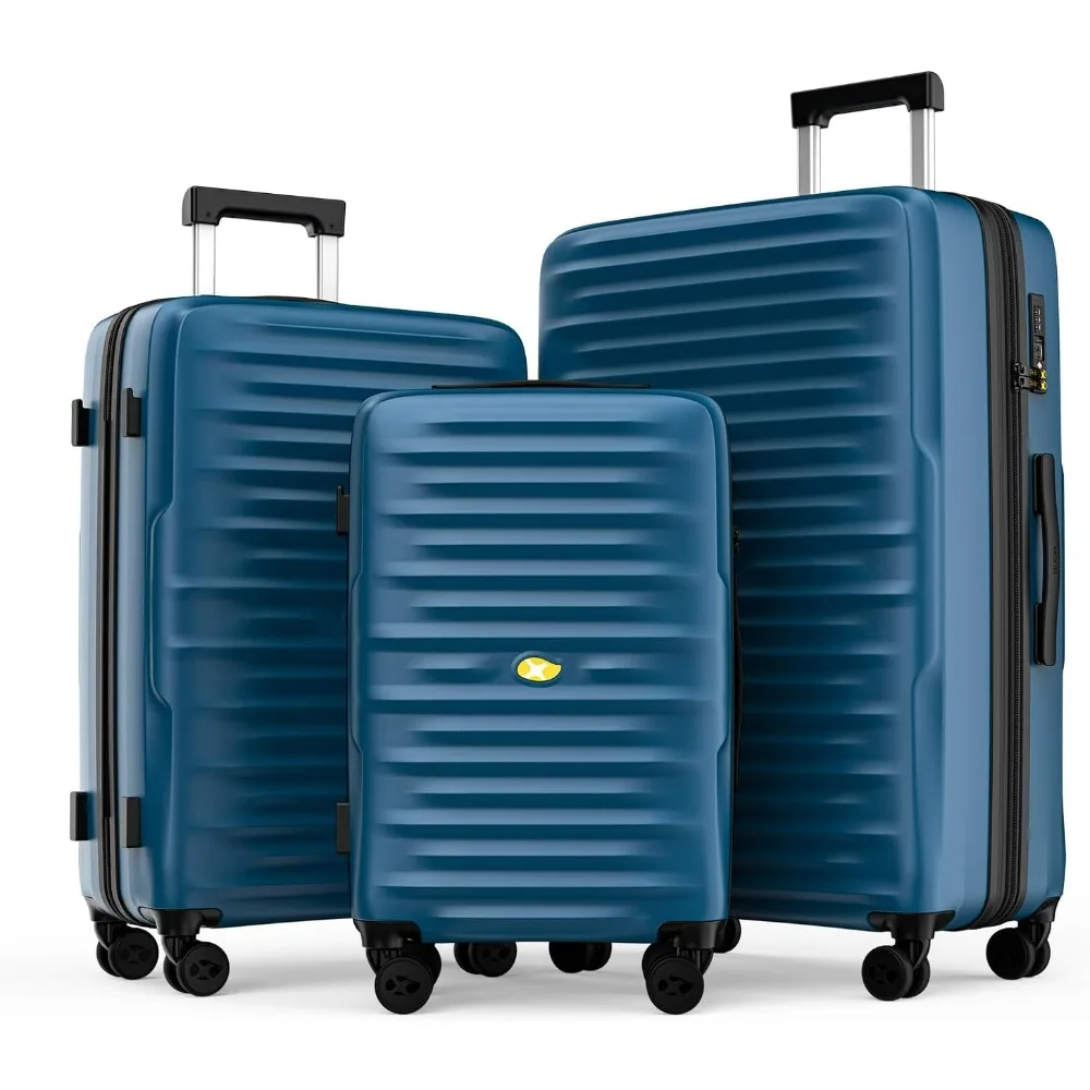 

3 Piece Luggage Sets, Hard Case Suitcases set with Spinner Wheels, Lightweight PC Luggage with TSA Lock, Blue