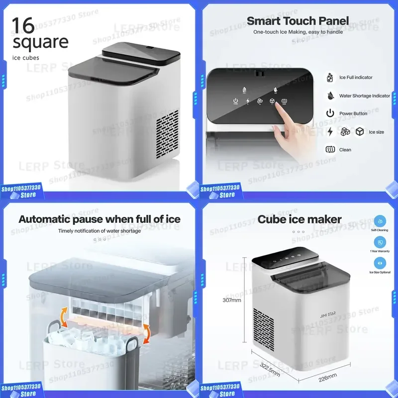 Electric Plastic Portable Cube Ice Maker Touchpad Control 11-15 Minute Cycle Grade 1 Energy Efficient Use