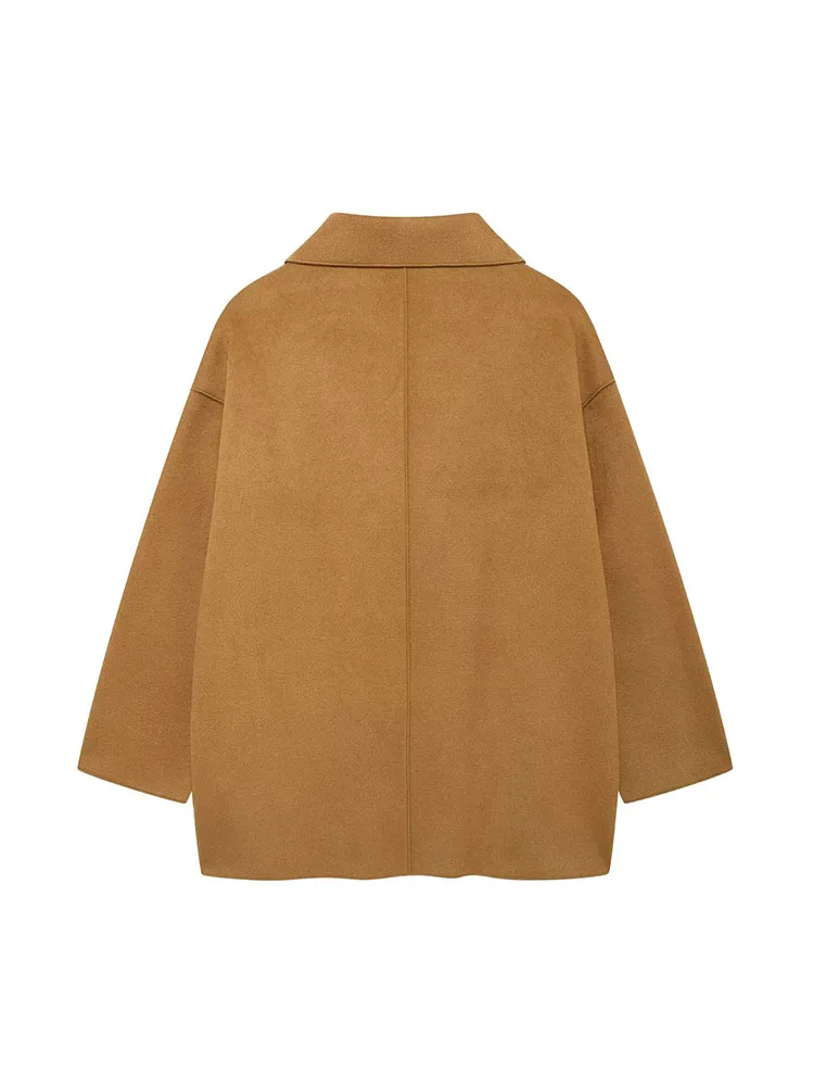 HH New Women's Fashion Retro Style Jacket Side Pocket Lapel Long Sleeve Jacket Autumn Women's Pocket High Street Jacket Loose