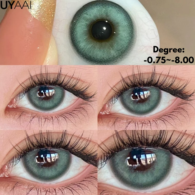 UYAAI-Lentes de Contato Coloridas para Olhos com Grau, Moda Coreana, Lente Azul, Oculares Marrons Naturais, Y2k