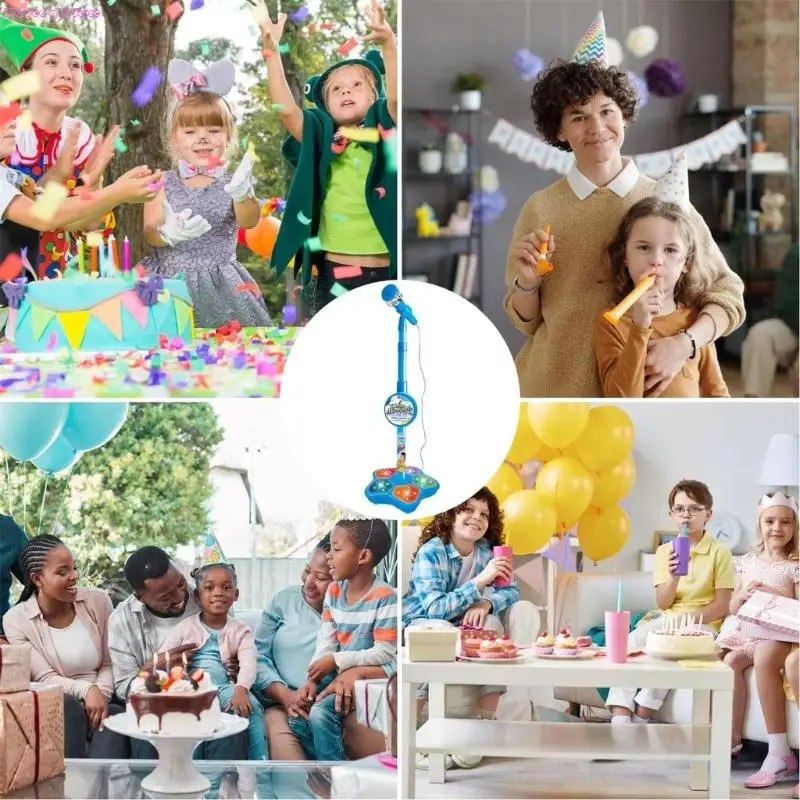 D0JC 子供用ロールプレイマイク スタンド付き カラフルな LED ライト ステージなどのパフォーマンスやインタラクティブゲーム用