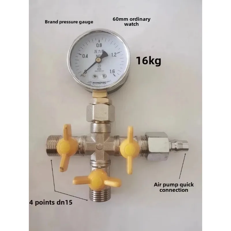 Four Way Pressure Test Valve, Tap Water, Geothermal and Underfloor Heating Pressure Gauge, Leak Detector with 4 Points