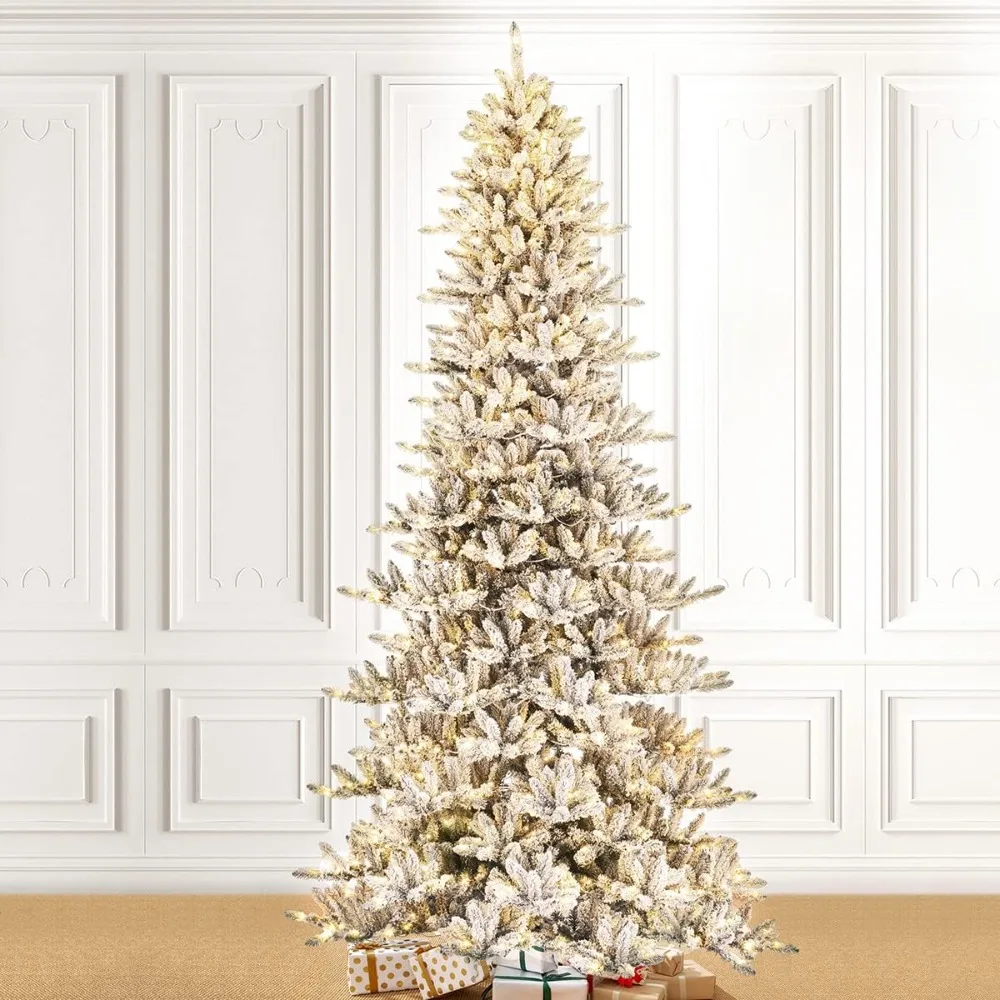 11ft Pre-Lit Flocked Slim Fir Artificial Christmas Tree with 950 Warm White Lights,Large Xmas Tree for Home, Office