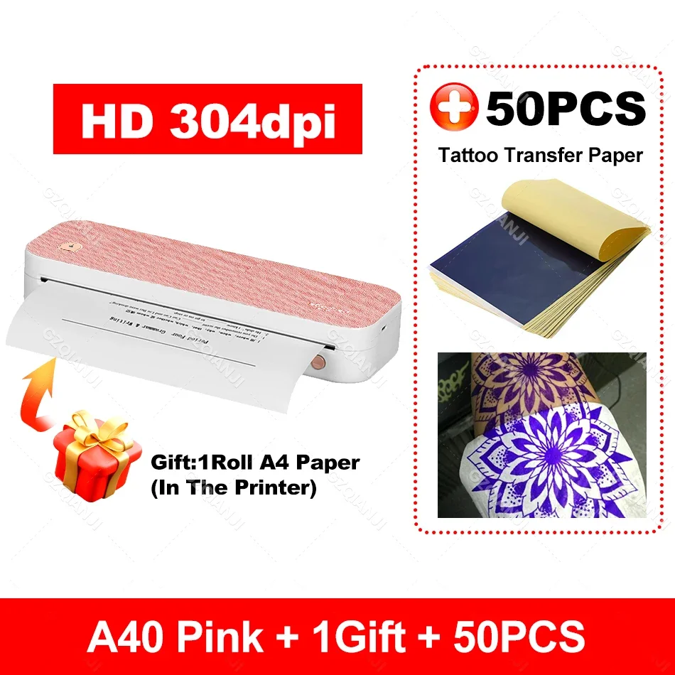 304 DPI Peripage Thermische Printer A40 203 dpi Tattoo Transfer Papier Inktloze Min Draagbare A4 Label Maker Voor Mobiele Document afdrukken