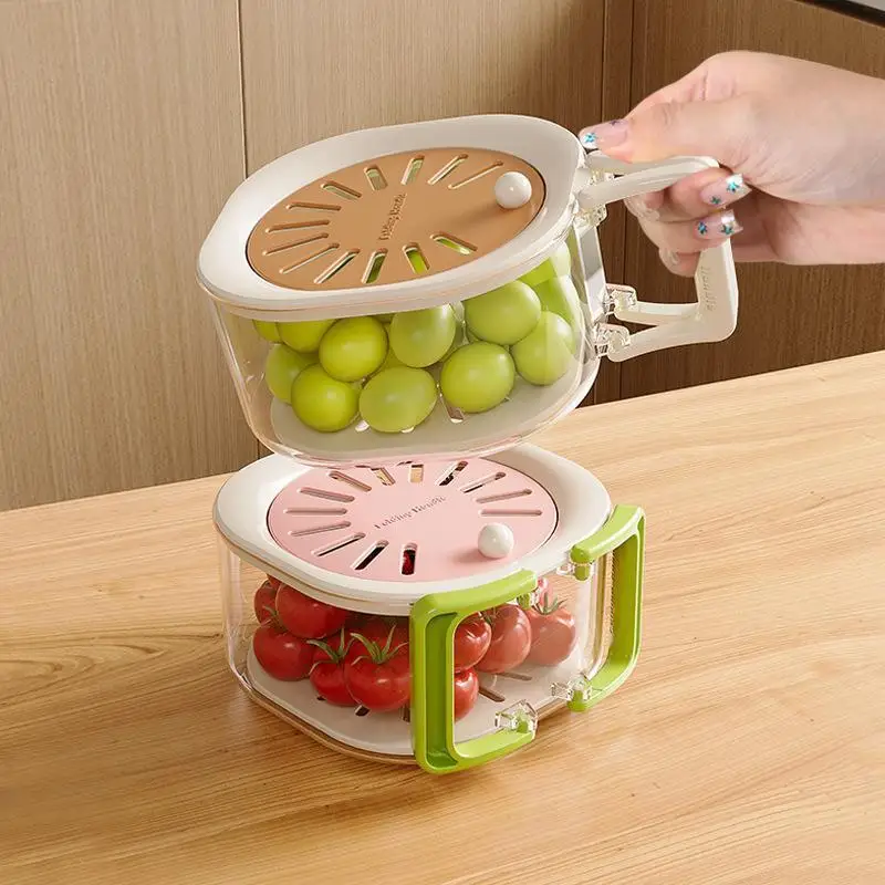 2 In 1 Vegetable Washing Basin Double Layer Fruit Washer With Lid Drain Basket Kitchen Colander Storage Bowl