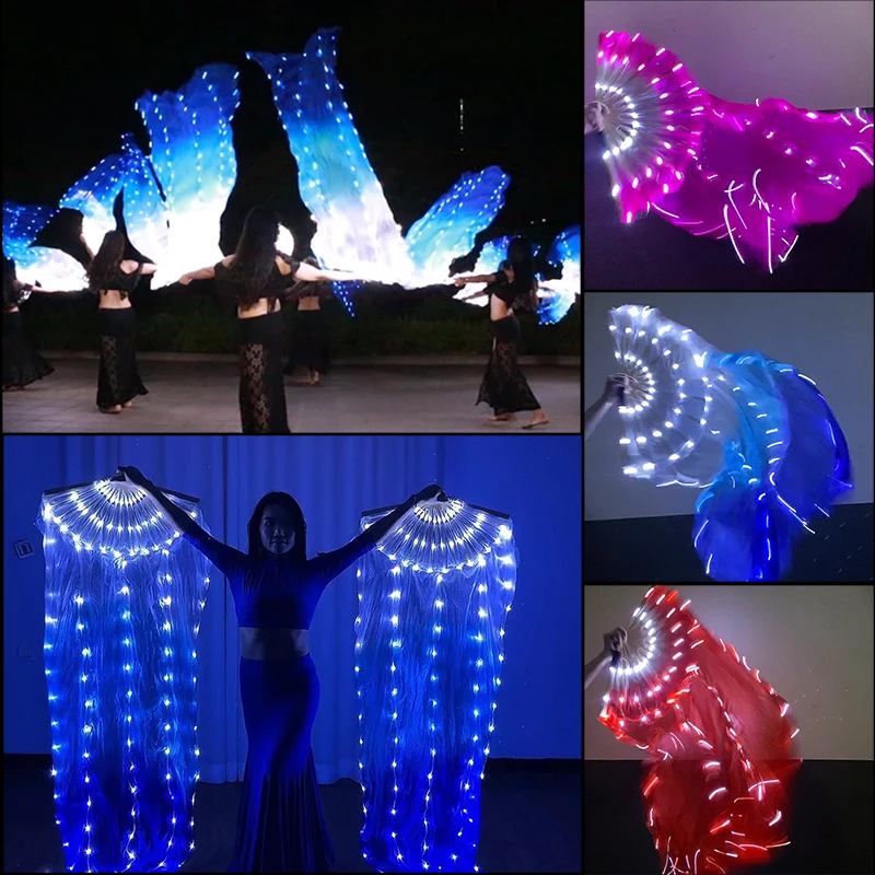 Ventaglio di velo di seta lungo 150 cm con luce a LED Ventaglio di seta di bambù Pratica e performance sul palco Costumi di danza Accessori di danza