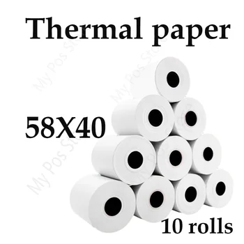 10 rouleaux de papier thermique pour reçus, 58x40mm, rouleau d'étiquettes d'impression pour imprimante Photo POS Mobile, papier pour caisse enregistreuse, papeterie de bureau