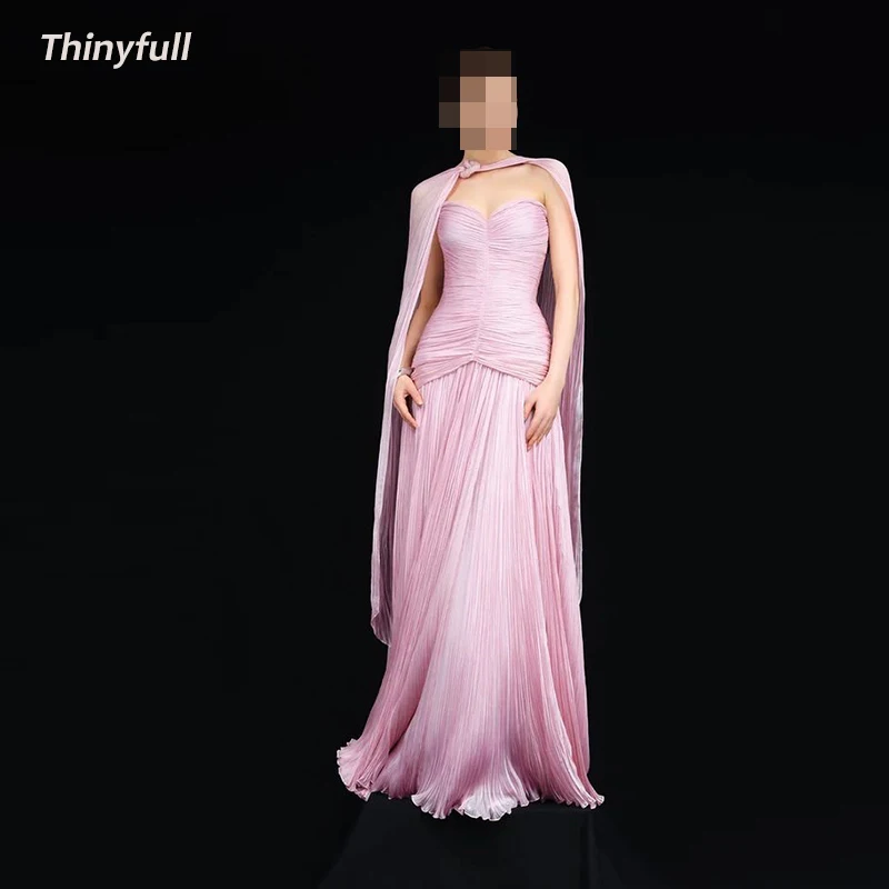 

Thinyfull A-line Arab Prom Dresses Sweetheart Shiny Satin Ruched Evening Gown Long Formal Dress robes de soirée Customized