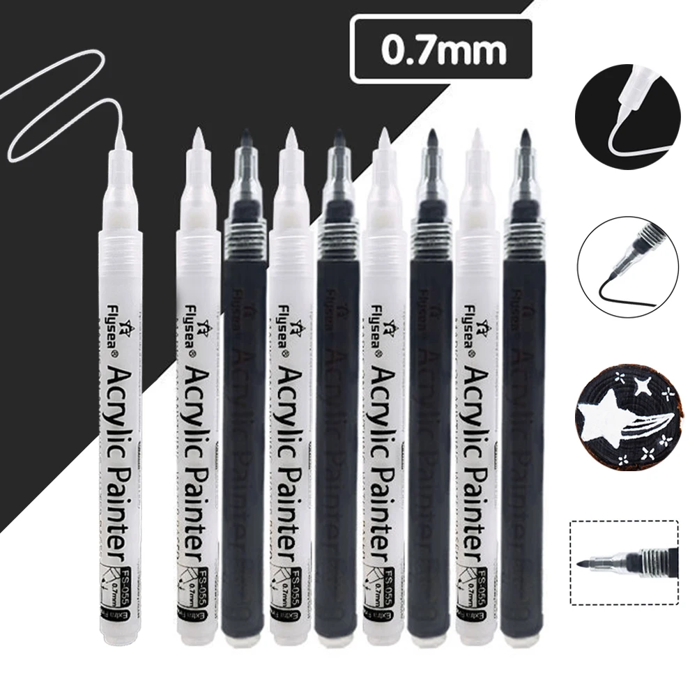 6/10 Stück/Set Schwarz-Weiß Acryl-Malstift Wasserfester Permanentmarker für Stein, Keramik, Glas, Stoff, Leinwand, DIY-Bastelarbeiten